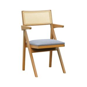 Cadeira Ypê Com Braços Madeira Maciça Telinha Assento Estofado Linho Impermeável Natural/cinza