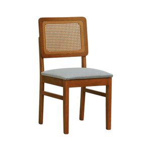 Cadeira Lyon Madeira Maciça Encosto Telinha Assento Estofado Linho Impermeável Amêndoa/cinza