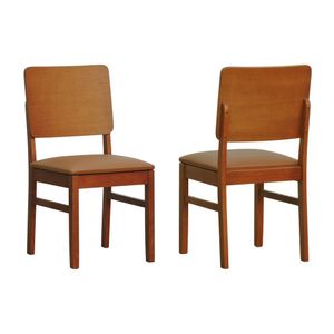 Kit 2 Cadeiras Quéops Madeira Maciça Encosto Anatômico Assento Estofado Corano Amêndoa/caramelo