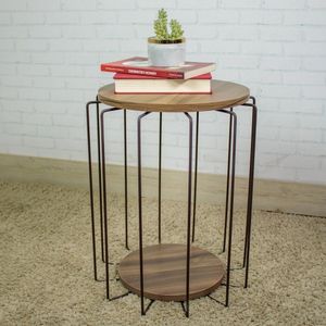 Conjunto Com 02 Mesas Redonda Estilo Industria Aço Corten Castanho