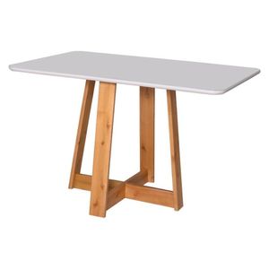 Mesa De Jantar Ibiza 90x90cm Pés Em Madeira Maciça Tampo Laqueado Com Vidro Off White Mel