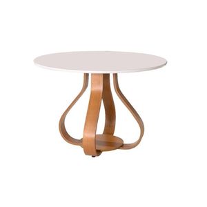 Mesa De Jantar Bella ( Pé Cebola ) 90cm Tampo Laqueado Com Vidro Off White Mel