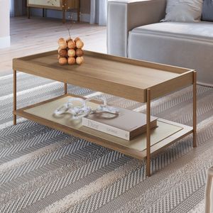 Mesa De Centro Retangular Com Prateleira 93cm Palhinha Pé Metal Oslo Hanover Dourado