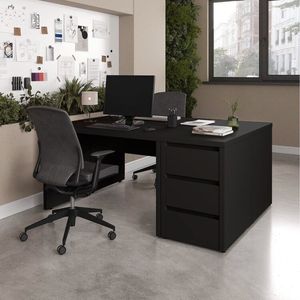 Conjunto Home Office 4 Peças 2 Mesas 120cm 2 Gaveteiros Ficus Cabecasa Madeira Madeira Preto