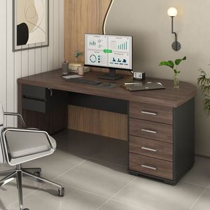 Mesa Para Escritório Diretor Em Tamburato Com 6 Gavetas Charuto Preto
