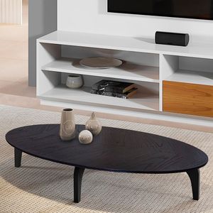 Mesa De Centro Oval Orgânico Laminada 100x45cm Canada ébano Preto