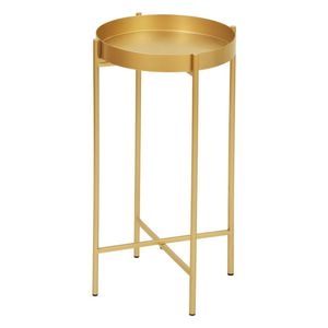Mesa Lateral Redonda Com Bandeja Apoio Sala Aço Collie 30x60 Dourado