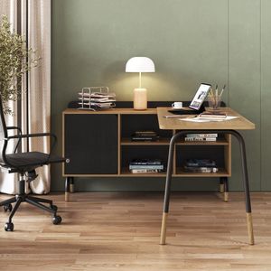Mesa Escrivaninha 120cm Balcão Credenza 1 Gav 1 Porta 136cm Home Office Flexus