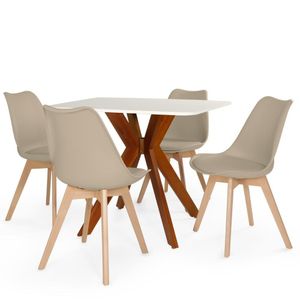 Conjunto Mesa De Jantar Quadrada Isa 90x90cm Branca Com 4 Cadeiras Leda - Nude