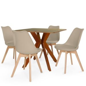 Conjunto Mesa De Jantar Quadrada Isa 90x90cm Natural Com 4 Cadeiras Leda - Nude