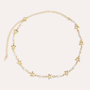 Colar Pérolas E Estrelas Folheado A Ouro 18k