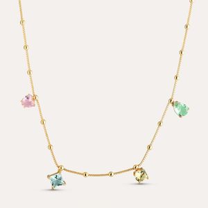 Colar Pedras Coloridas Semijoia Ouro 18k