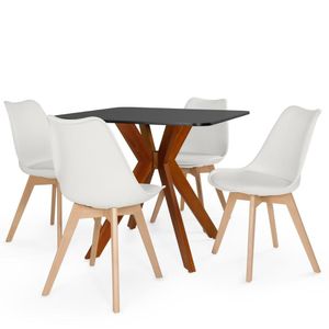 Conjunto Mesa De Jantar Quadrada Isa 90x90cm Preta Com 4 Cadeiras Leda - Branco