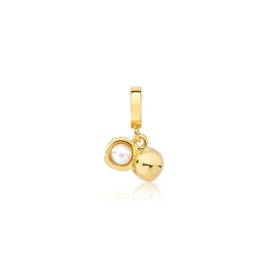 Charm Macadâmia Pequena Com Pérola E Revestimento Ouro