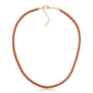 Colar De Couro Natural Caramelo Revestido Em Ouro Tamanho 42cm