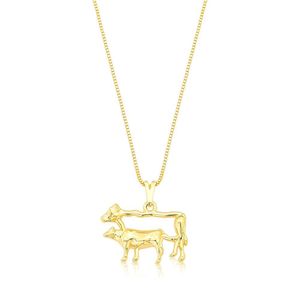 Colar Vaca Com Bezerro Em Corrente Veneziana Revestido Em Ouro