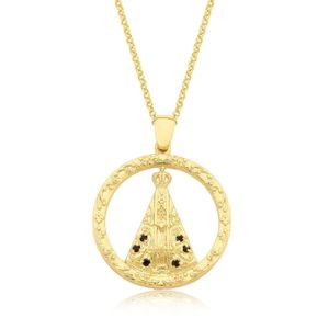 Colar Nossa Sra. Aparecida Com Pedras Revestido Em Ouro