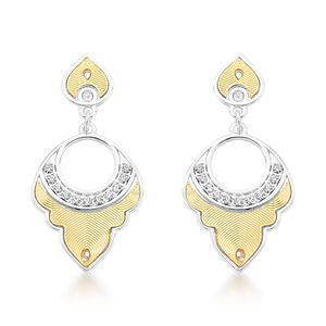 Brinco Folhas Do Limoeiro Com Cristais E Revestimento Ouro E Prata