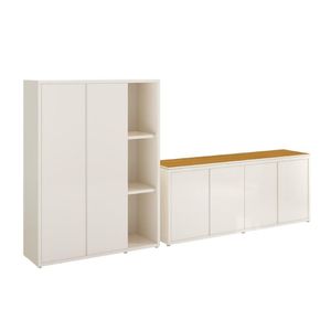Conjunto De Escritório 2 Peças Armário Livreiro E Balcão Oslo Off White E Cedro