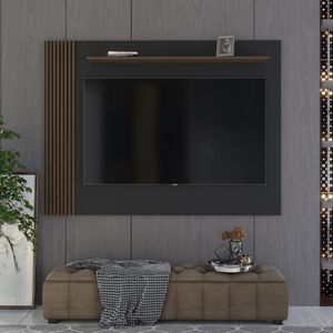 Painel Ripado Para Tv Até 70 Polegadas Grécia 180cm Preto E Freijó