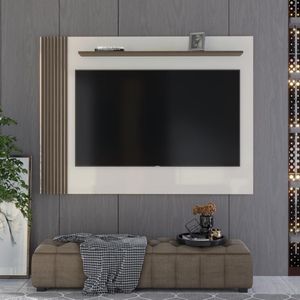 Painel Ripado Para Tv Até 70 Polegadas Grécia 180cm Off White E Freijó
