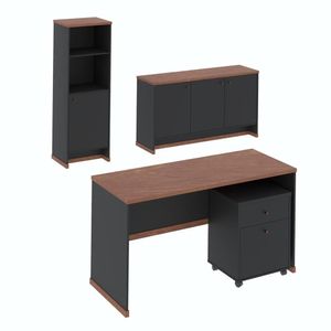 Conjunto Escritório Office 4 Peças Mesa Gaveteiro Armário Buffet Berlin - Vianossa Preto E Naturale