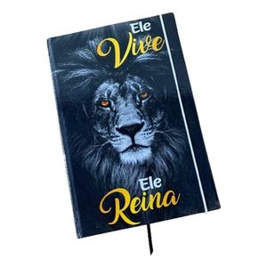 Caderno Sketchbook Grande Capa Religião Leão Ele Vive Ouro 21x14cm Miolo Sem Pauta Para Desenhar