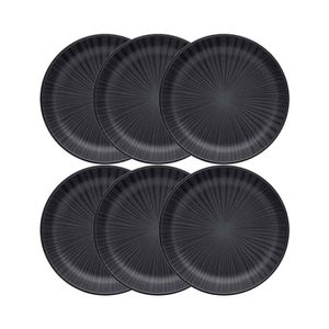 Conjunto 06 Prato Fundo Flat ônix 20,5 Cm Preto Oxford