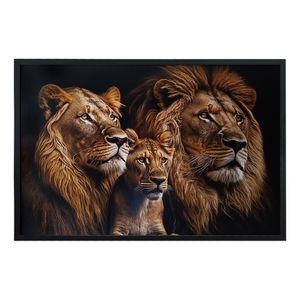 Quadro Decorativo Leões Moldura Cx Alta 100x66 Titulo Moldura Preta