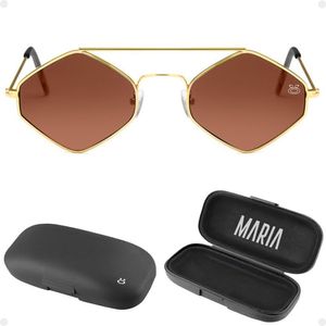 Oculos Sol Feminino Proteção Uv Marrom Metal Losango + Case Casual Praia Proteção Uv Hype Moda Verão
