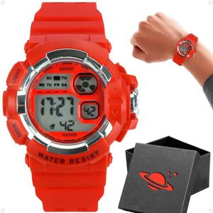 Relogio Digital Infantil Silicone Menino Criança + Caixa Vermelho Kids Adolescente Alarme Original