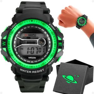 Relogio Digital Led Infantil Silicone Preto Criança + Caixa Kids Ajustavel Data Menino Original