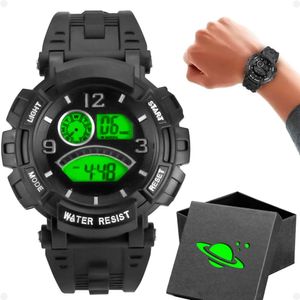Relogio Digital Led Infantil Silicone Preto Criança + Caixa Kids Adolescente Original Criança Alarme