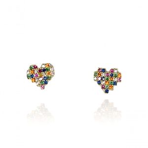 Brinco Coração Com Zircônias Coloridas Banhado Em Ouro 18k