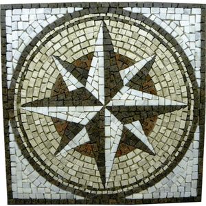 Rosa Dos Ventos Em Mosaico Com Detalhes Em Granito Vermelho Tamanho 130cm