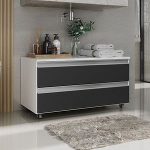 Gabinete Banheiro Rodinhas Joia 80cm 02 Gavetas Branco Preto