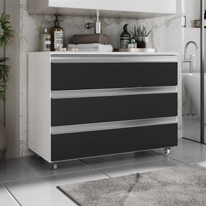 Gabinete Banheiro Rodinhas Joia 80cm 03 Gavetas Branco Preto