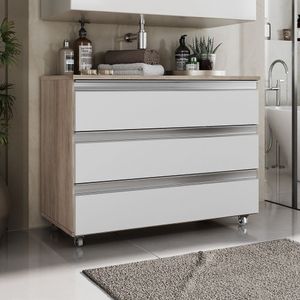 Gabinete Banheiro Rodinhas Joia 80cm 03 Gavetas Madeirado Branco