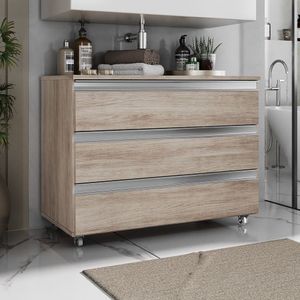 Gabinete Banheiro Rodinhas Joia 80cm 03 Gavetas Madeirado Inteiro
