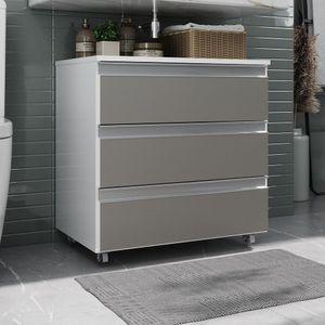 Gabinete Banheiro Rodinhas Joia 60cm 03 Gavetas Branco Cinza