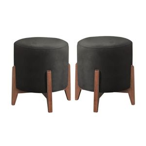 Kit 2 Puff Decorativo Para Sala Redondo Luxo Viena Suede preto