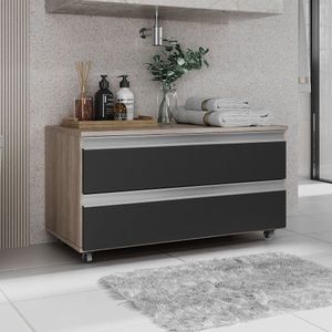Gabinete Banheiro Rodinhas Joia 80cm 02 Gavetas Madeirado Preto