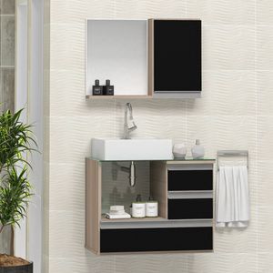 Conjunto Gabinete Polo 60cm Madeirado Preto