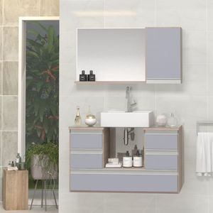 Conjunto Gabinete Polo 80cm Madeirado Cinza
