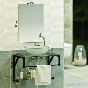 Gabinete Para Banheiro Vidro Glass 60cm Com Cuba Preto - Cuba Incolor
