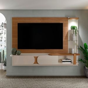 Painel Para Tv Até 72 Polegadas 200cm 2 Portas Vidro Temperado Magic Cinamomo Off White