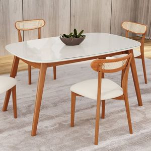 Mesa 135cm X 80cm Mdf Com Vidro Laqueado Ceci Yescasa Natural Off White
