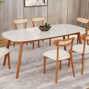 Mesa 180cm X 80cm Mdf Com Vidro Laqueado Ceci Yescasa Natural Off White