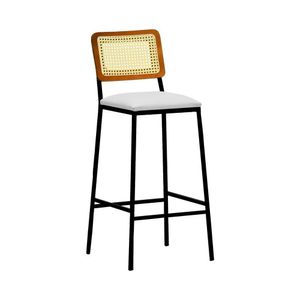 Banqueta Gabi Metal Com 68cm Altura Encosto Telinha Assento Estofado Corano Preto Bege