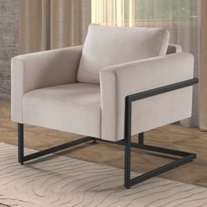 Poltrona Decorativa Bella Linho Base Industrial Espresso Móveis Bege